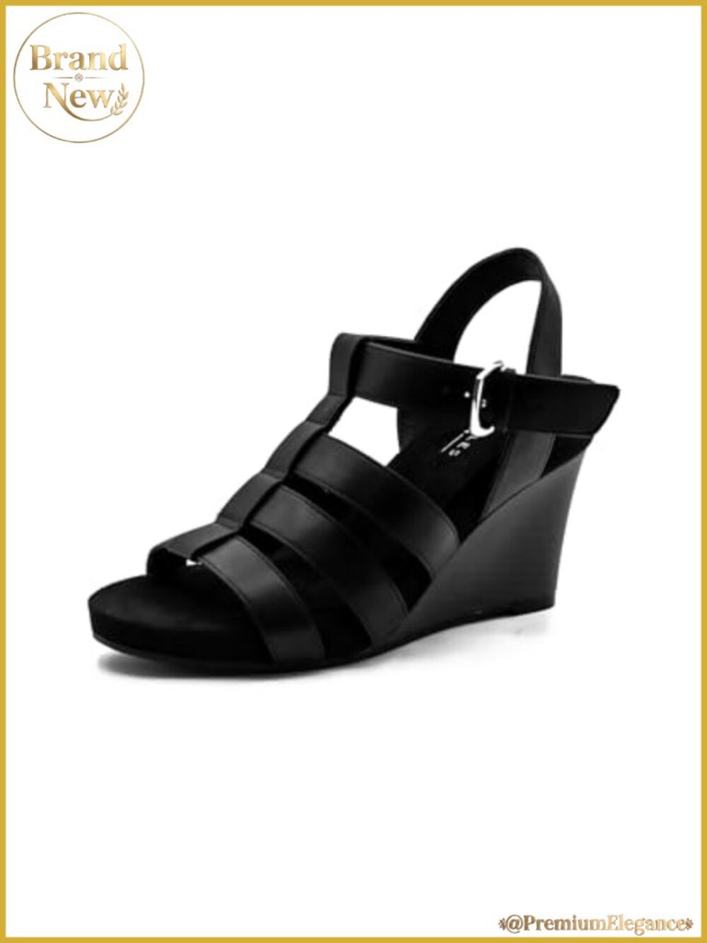 Faux Leather Wedge Sandals with Ankle Strap and Buckle Closure